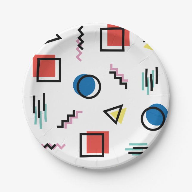 80's Memphis Abstract Style Paper Plates (Front)
