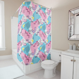 80's Memphis Active Pink Light Blue Shower Curtain