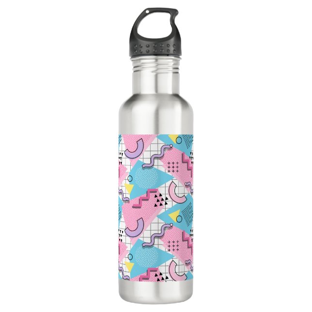 80's Memphis Active Pink Light Blue Stainless Steel Water Bottle (Front)