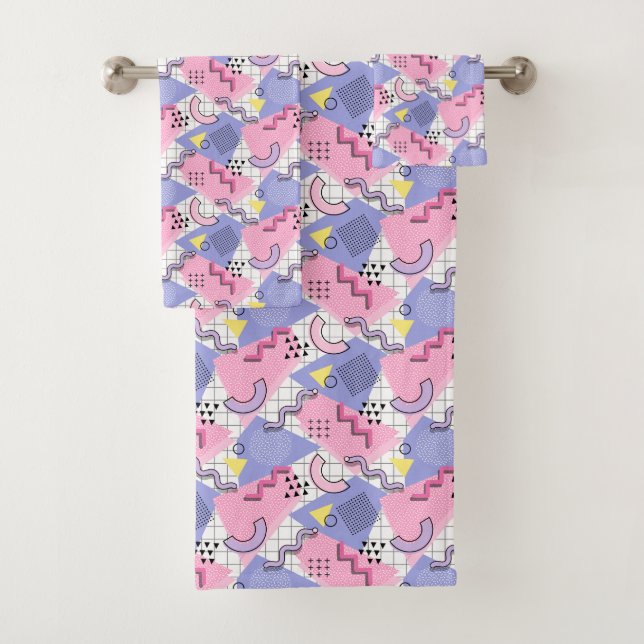 80's Memphis Active Pink Lilac Bath Towel Set (Insitu)