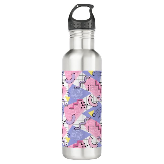 80's Memphis Active Pink Lilac Stainless Steel Water Bottle (Front)