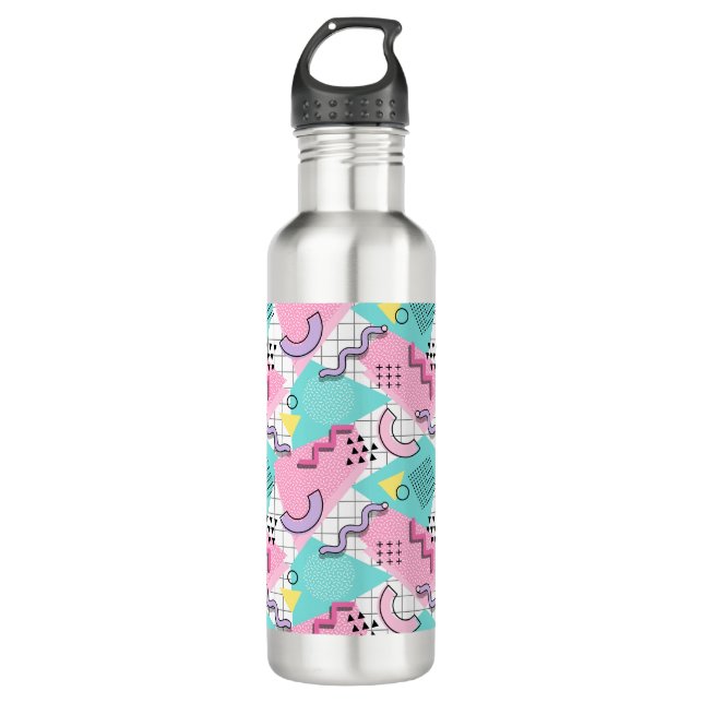 80's Memphis Active Pink Turquoise Stainless Steel Water Bottle (Front)
