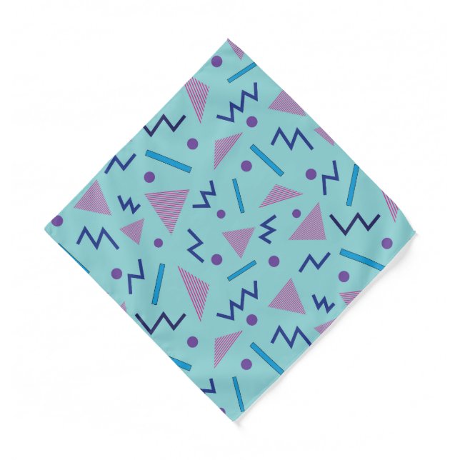 80s Memphis geometric blue pocket square  Bandana (Front)