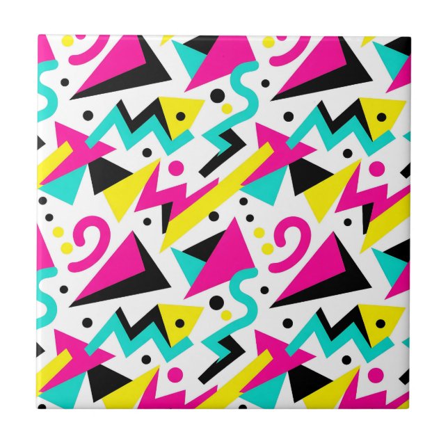 80s Memphis Geometric Pattern Ceramic Tile (Front)