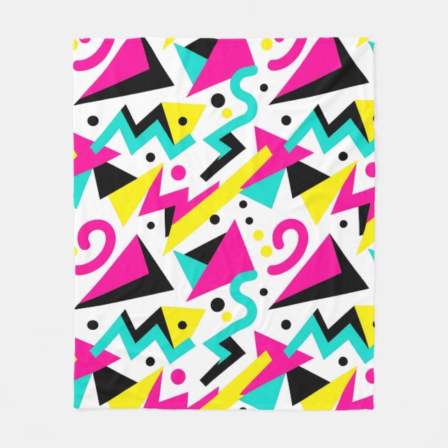 80s Memphis Geometric Pattern Fleece Blanket (Front)