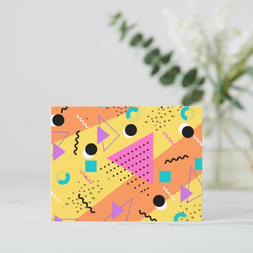 80s Memphis Orange Pink Style Retro Shapes Invitation Postcard