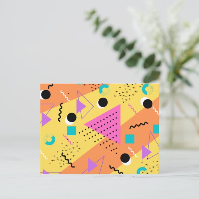 80s Memphis Orange Pink Style Retro Shapes Invitation Postcard (Standing Front)