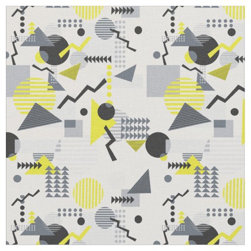 80s Memphis style print, Black, gray and yellow Fabric