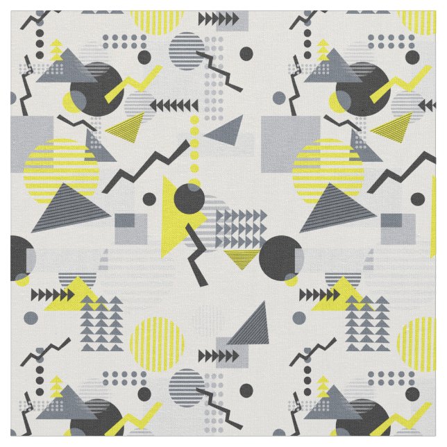80s Memphis style print, Black, gray and yellow Fabric (Close Up)