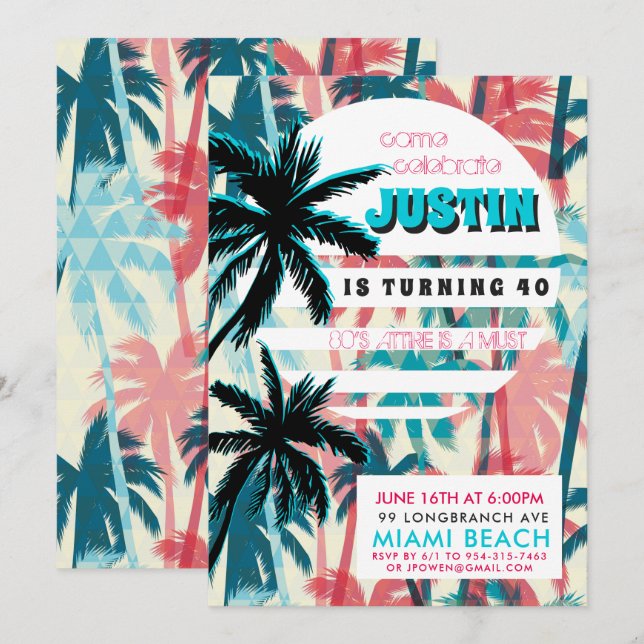 80s Miami Birthday Party Invitation (Front/Back)