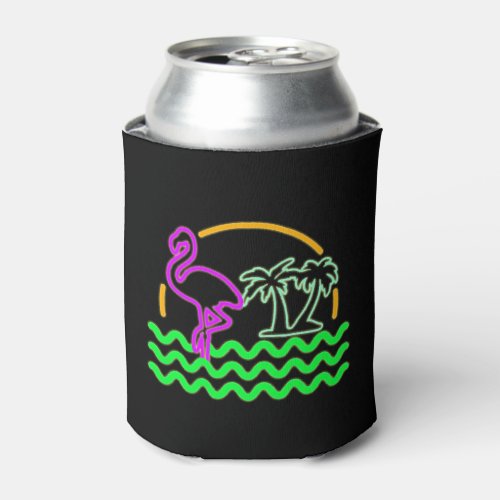 80s Miami Retro Neon Pink Flamingo T_Shirt Can Cooler