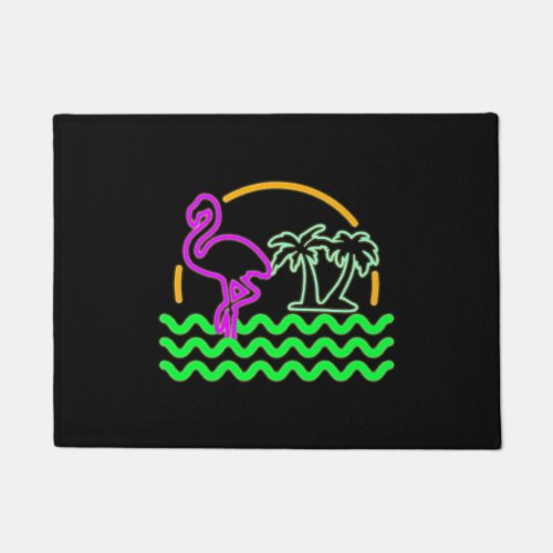 80s Miami Retro Neon Pink Flamingo T_Shirt Doormat