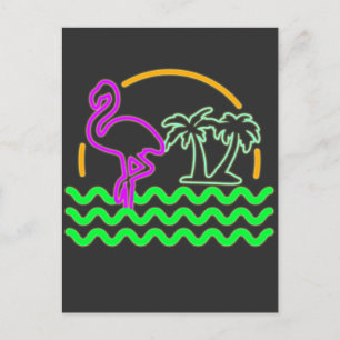 80s Miami Retro Neon Pink Flamingo T-Shirt Postcard