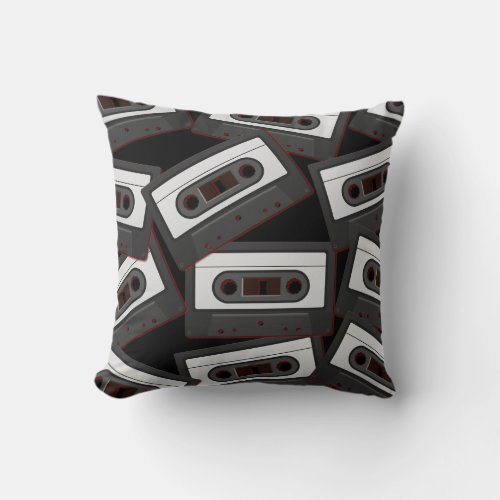 80s Mix Tape Black and White Throw Pillow