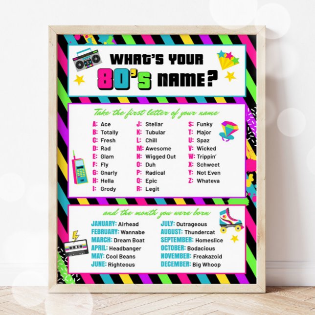 80s Name Game Party Sign Neon Retro (Creator Uploaded)
