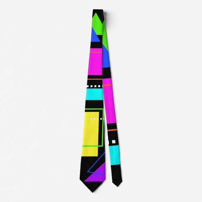 80S NEON FLUORESCENT COLOR GEOMETRIC SHAPE PATTERN NECK TIE (Front)