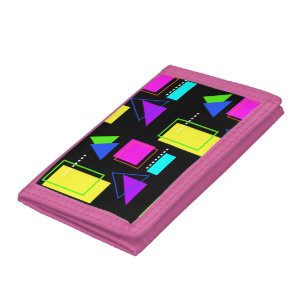 80S NEON FLUORESCENT COLOR GEOMETRIC SHAPE PATTERN TRIFOLD WALLET