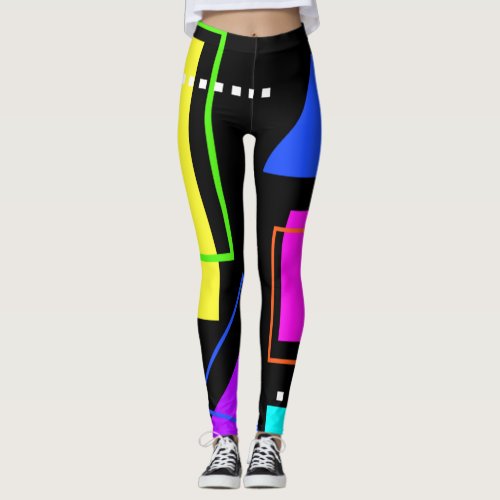 80S NEON FLUORESCENT COLOR GEOMETRIC SHAPE TRENDY LEGGINGS