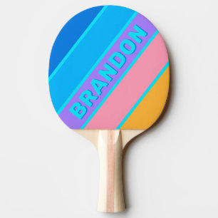 80s Neon Ocean Sky Bold Striped with Name Ping Pong Paddle