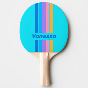 80s Neon Ocean Sky Pin Striped with Name Ping Pong Paddle