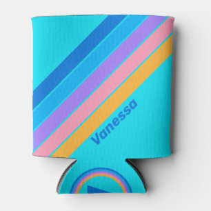 80s Neon Ocean Sky Stripes with Name Can Cooler