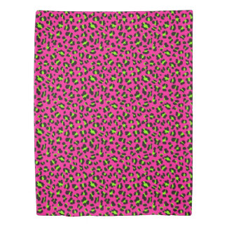 80s Neon Pink Hot Pink and Lime Green Leopard Duvet Cover