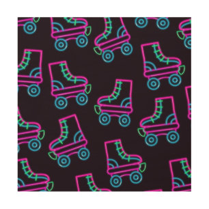 80s Neon Roller-skates Wood Wall Art