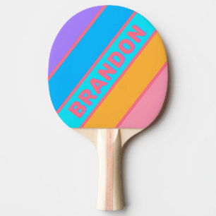 80s Neon Sunrise Bold Striped with Name Ping Pong Paddle