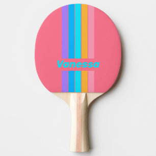 80s Neon Sunrise Pin Striped with Name Ping Pong Paddle