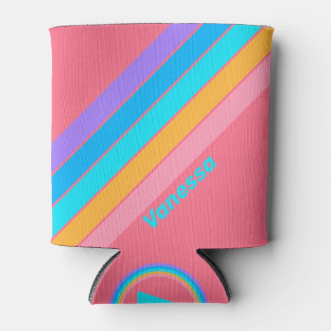 80s Neon Sunrise Stripes with Name Can Cooler (Front)