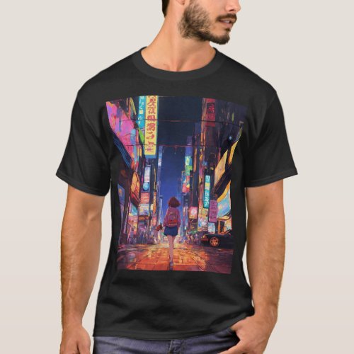  80s NYC Anime Night Mens T_Shirt Design