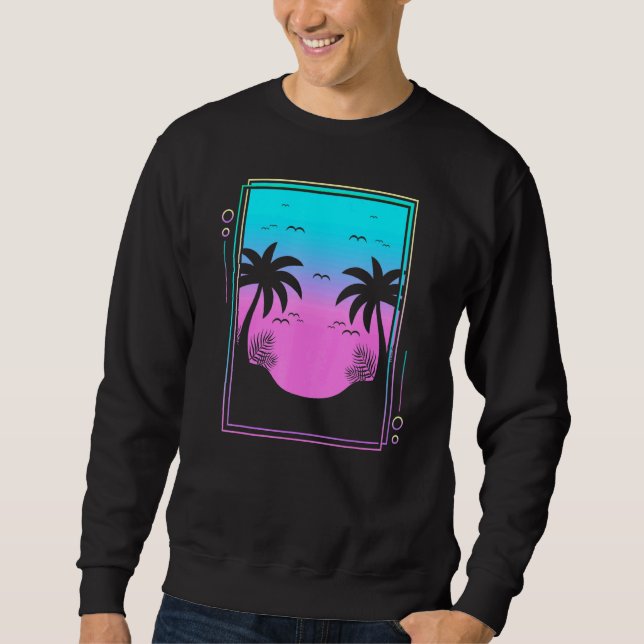 80s Palm Trees Sunrise Beach Tropical Summer Vapor Sweatshirt (Front)