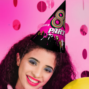 80's Party Birthday Or Event Retro Pink Black Party Hat by Mylittleeden at Zazzle