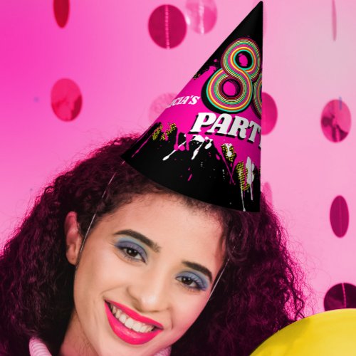 80s Party birthday or event retro pink black Party Hat