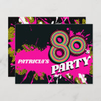 80's Party birthday or event retro pink invites
