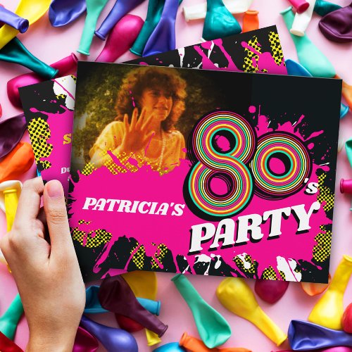 80s Party birthday or event retro pink photo Invitation