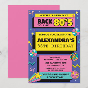 80s party Budget Retro 88th birthday invitations
