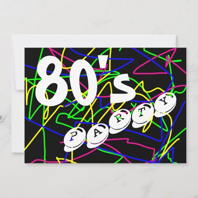 80's Party - Crazy & Colorful Squiggles Invitation (Front)