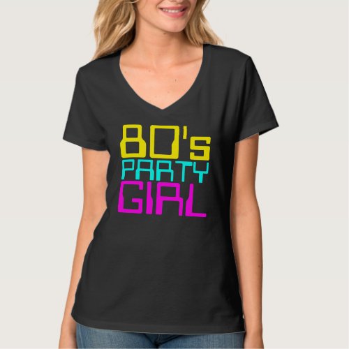 80s party girl ladies multi_color logo T_Shirt