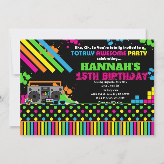 80's Party Invitation Birthday Party Personalized (Front)