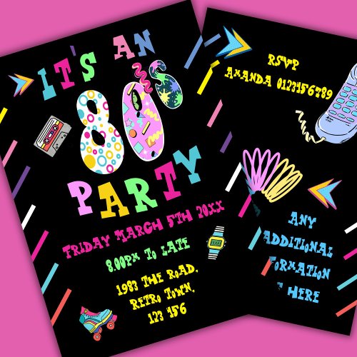 80s party invite retro 80 decade celebration 