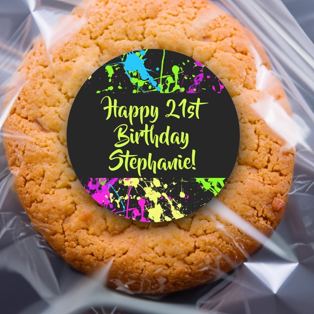 80s Party Retro Neon Paint Splatter Personalized Classic Round Sticker (custom 80s birthday party decorations favor sticker)