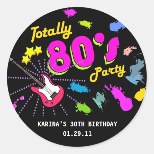 80s Party Round Sticker Tags