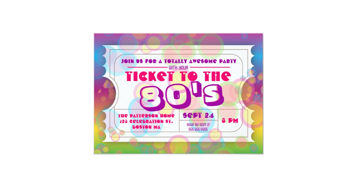 80's Party Ticket Admission Invitation | Zazzle.com