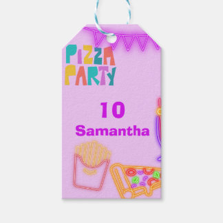 80s Pizza Party Gift Tags - Neon Arcade Style