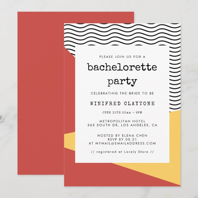 80s Pop art Memphis style Bachelorette Party Invitation (Front/Back)