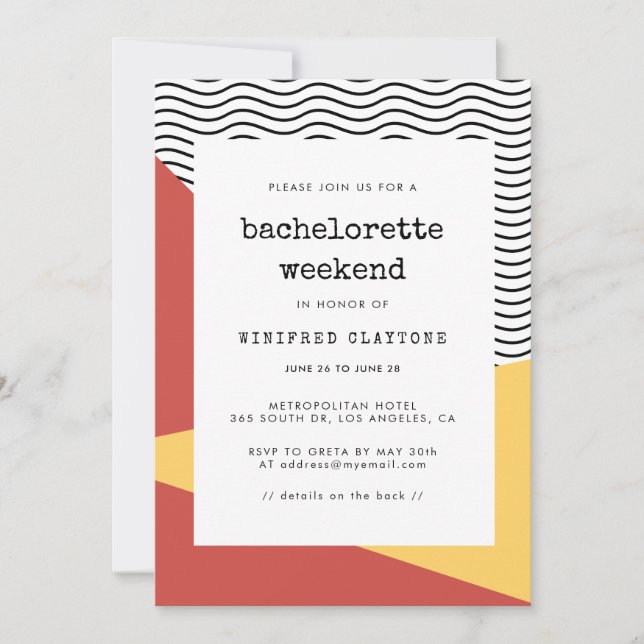80s Pop art Memphis style Bachelorette weekend Invitation (Front)