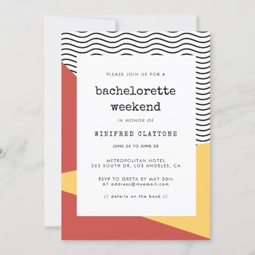 80s Pop art Memphis style Bachelorette weekend Invitation