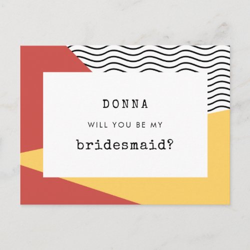 80s Pop art Memphis style Bridesmaid proposal Postcard