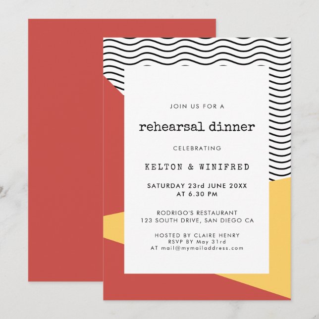 80s Pop art Memphis style rehearsal dinner Invitation (Front/Back)